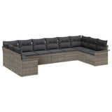 Garden Sofa Set with Cushion 10 pcs Grey Poly Rattan - Front View