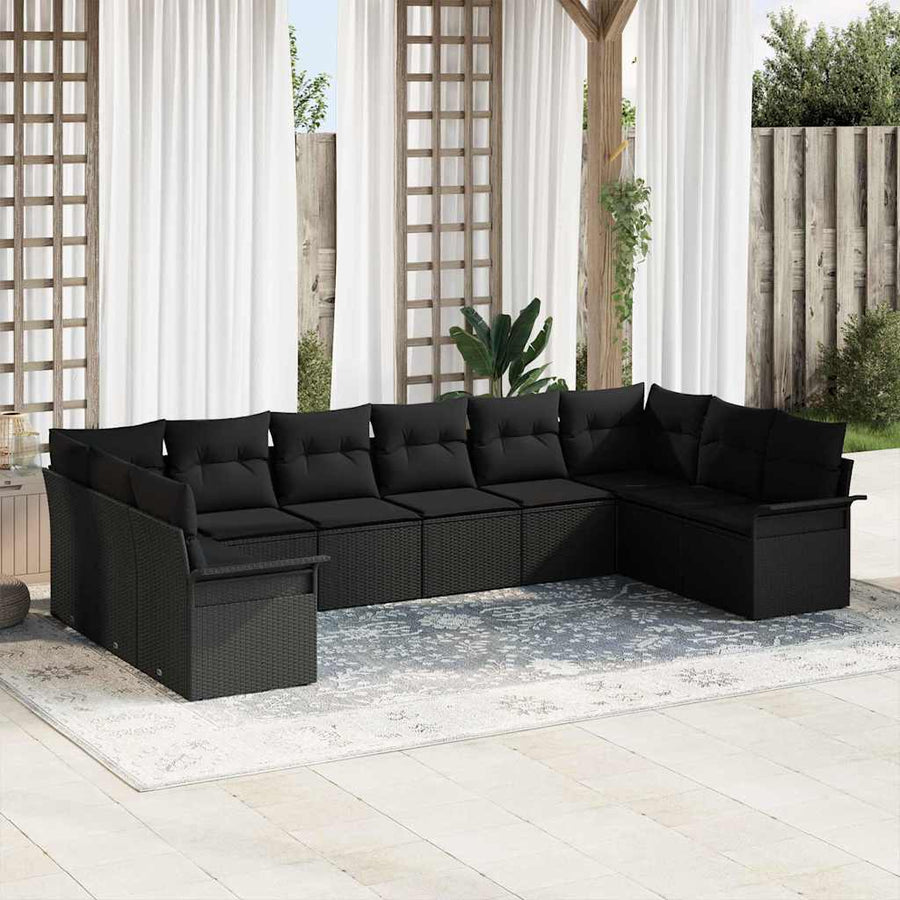 Garden Sofa Set 10 pcs Black Poly Rattan