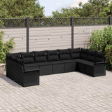 Garden Sofa Set with Cushion 10 pcs Black Poly Rattan - Side View