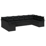 Garden Sofa Set with Cushion 10 pcs Black Poly Rattan - Front View
