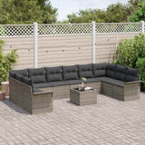 Garden Sofa Set with Cushion 11 pcs Grey Poly rattan - Side View