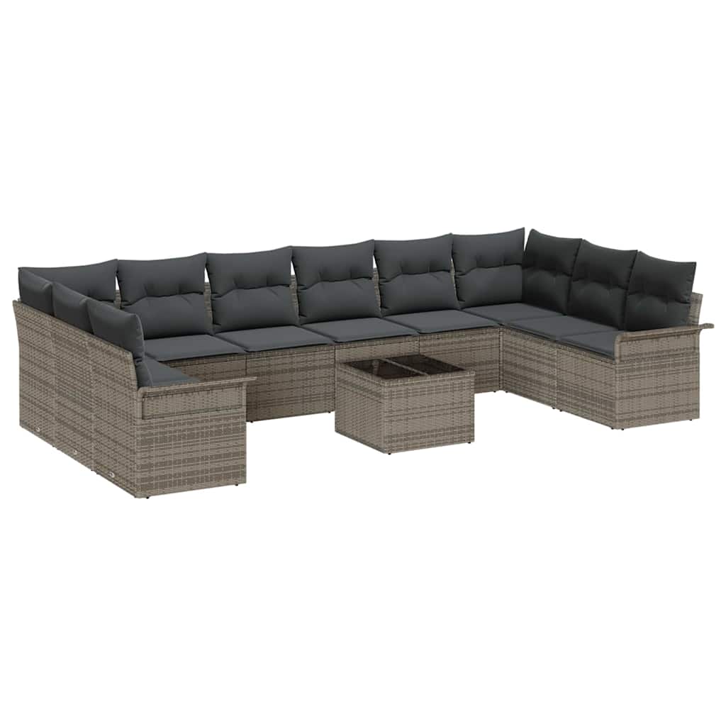Garden Sofa Set 11 pcs Grey Poly Rattan