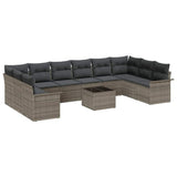 Garden Sofa Set with Cushion 11 pcs Grey Poly rattan - Front View