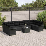 Garden Sofa Set with Cushion 11 pcs Black Poly rattan - Side View