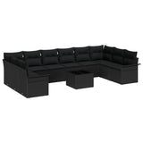Garden Sofa Set with Cushion 11 pcs Black Poly rattan - Front View