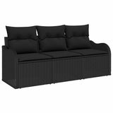 Garden Sofa Set with Cushion 3 pcs Black Poly Rattan - Front View