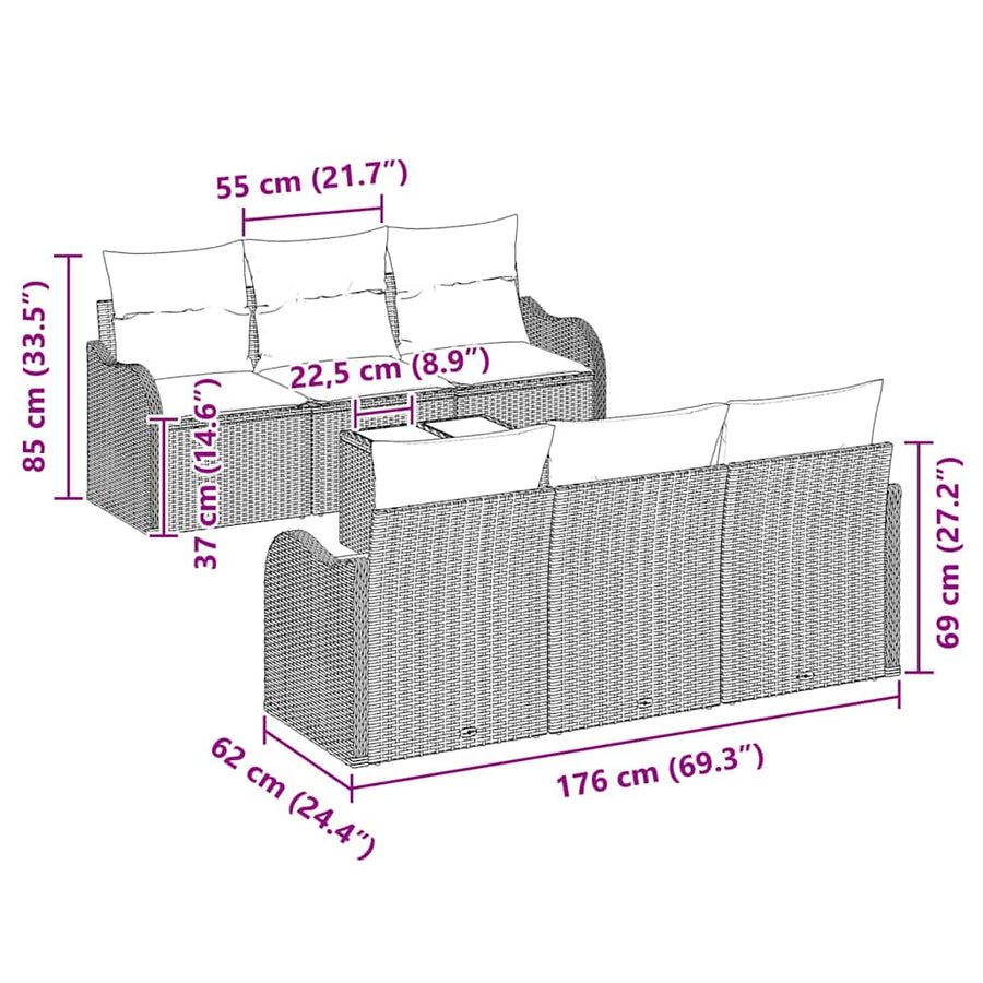 Garden Sofa Set 7 pcs Black 55 x 55 x 37 cm Poly Rattan