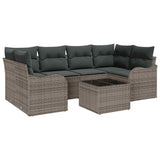 Garden Sofa Set 7 pcs Grey 55 x 55 x 37 cm Poly rattan - Front View