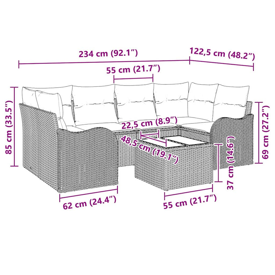 Garden Sofa Set 7 pcs 6-Seater Black Poly Rattan