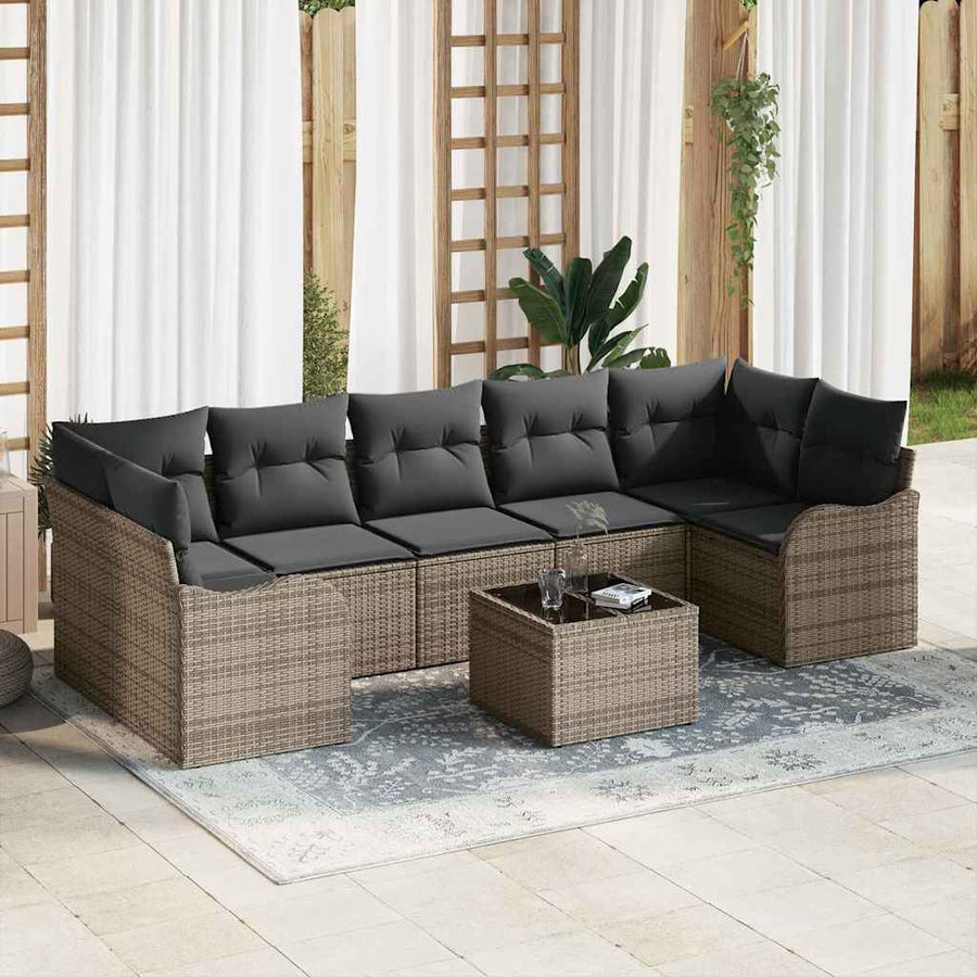 Garden Sofa Set 8 pcs 7-Seater Grey Poly Rattan