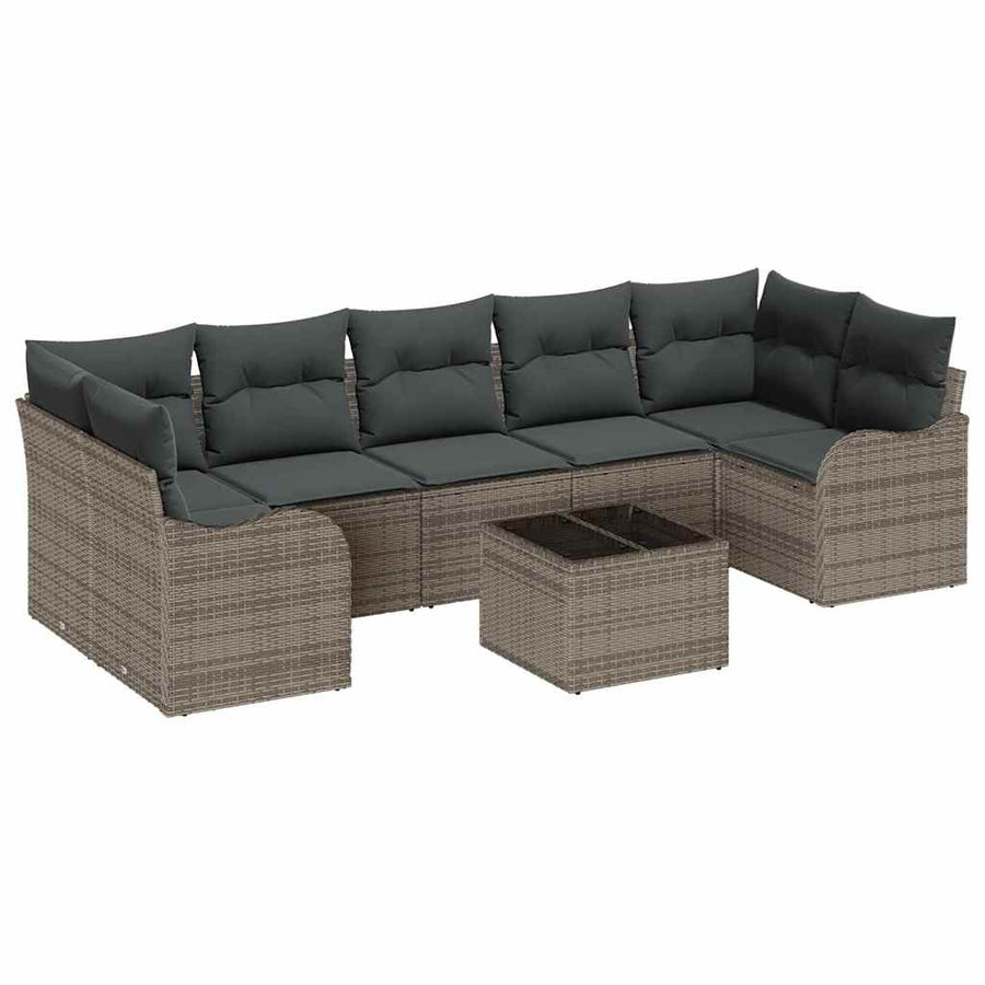 Garden Sofa Set 8 pcs 7-Seater Grey Poly Rattan