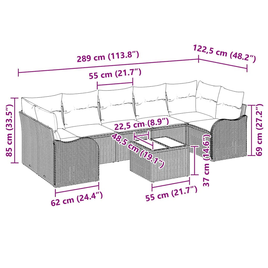 Garden Sofa Set 8 pcs 7-Seater Grey Poly Rattan