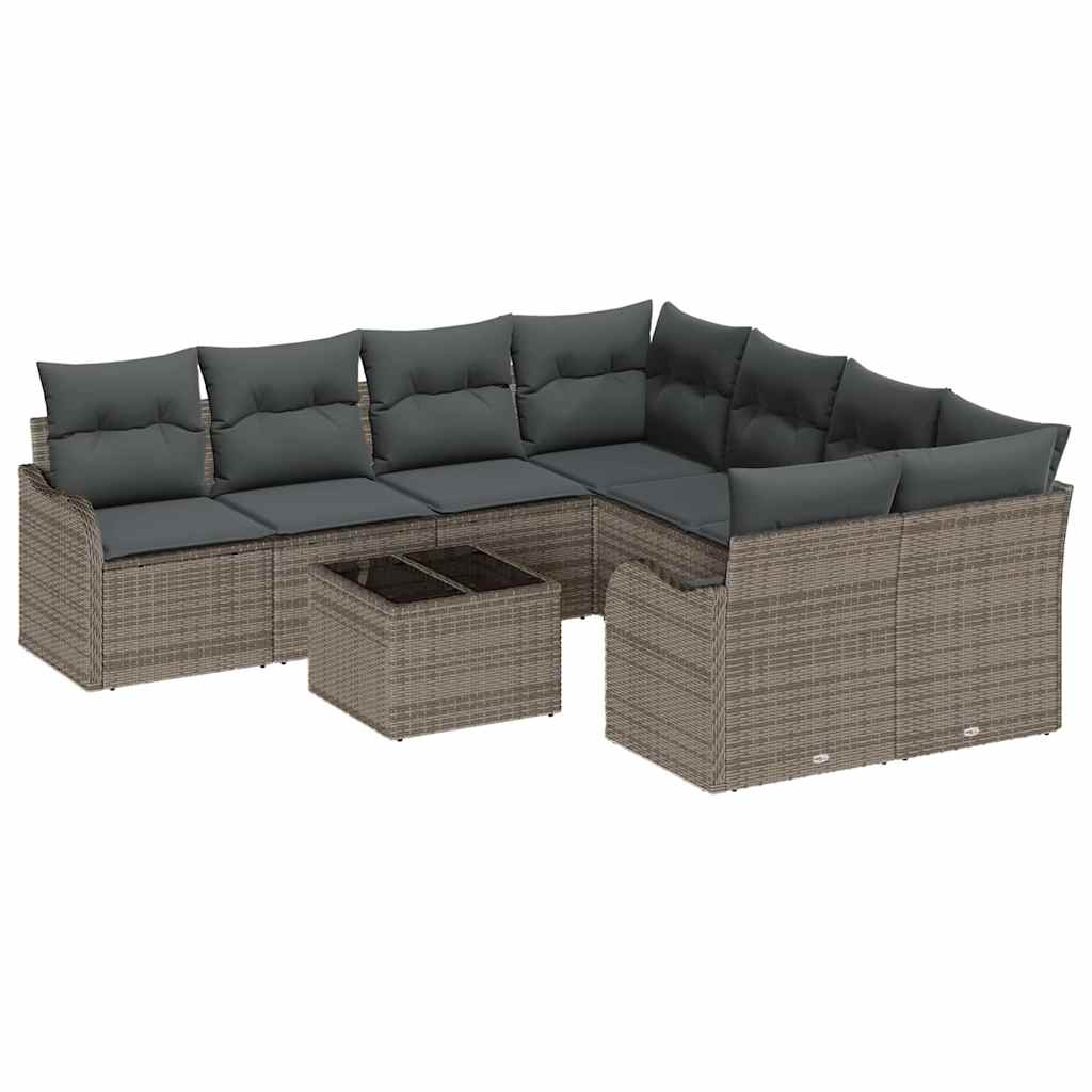 Garden Sofa Set with Cushion Manual 9 pcs Grey Poly Rattan