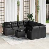 Garden Sofa Set with Cushion Manual 9 pcs Black Poly Rattan