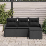 Garden Sofa Set with Cushion 4 pcs Black Poly Rattan - Side View