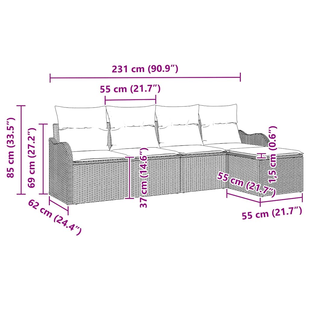 Garden Sofa Set Black Poly Rattan