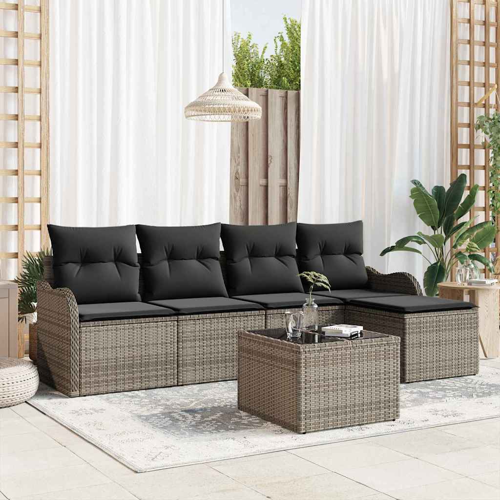 Garden Sofa Set 6 pcs Grey Poly Rattan