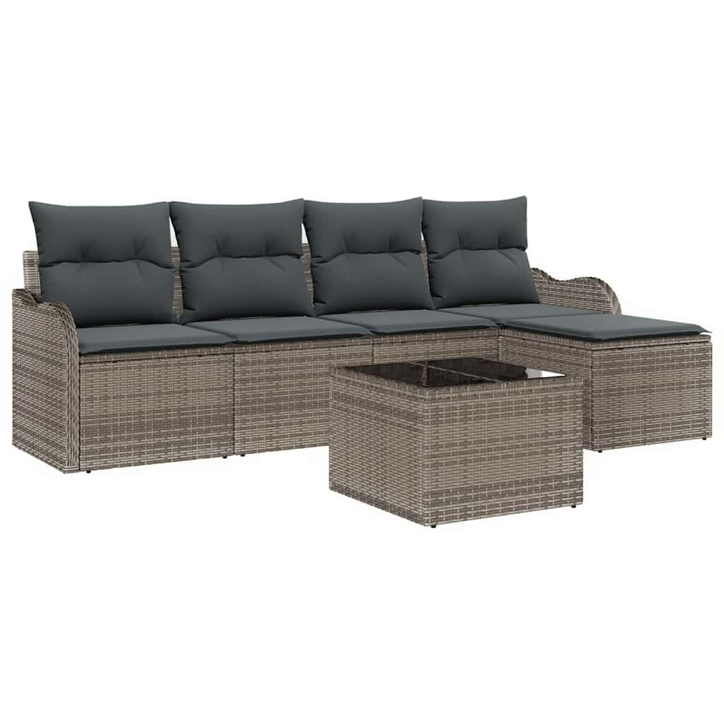Garden Sofa Set 6 pcs Grey Poly Rattan