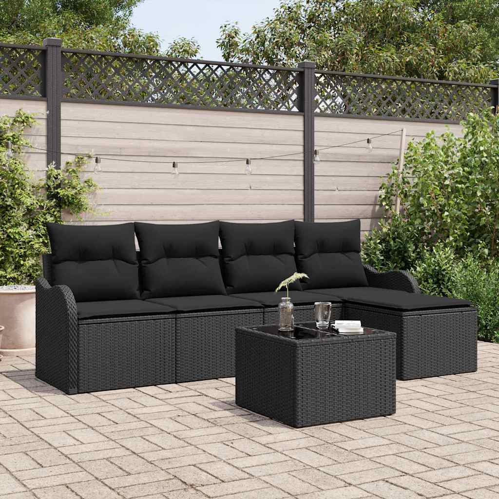 Garden Sofa Set 6 pcs Black Poly Rattan