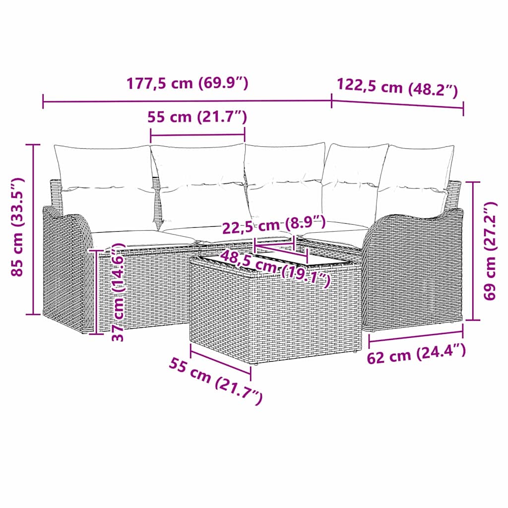 Garden Sofa Set Grey Poly Rattan