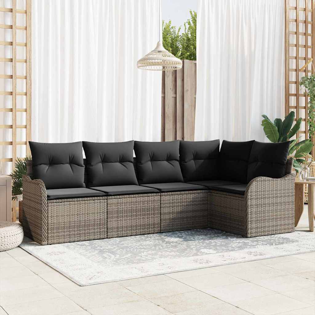 Garden Sofa Set with Cushion 5 pcs Grey Poly rattan
