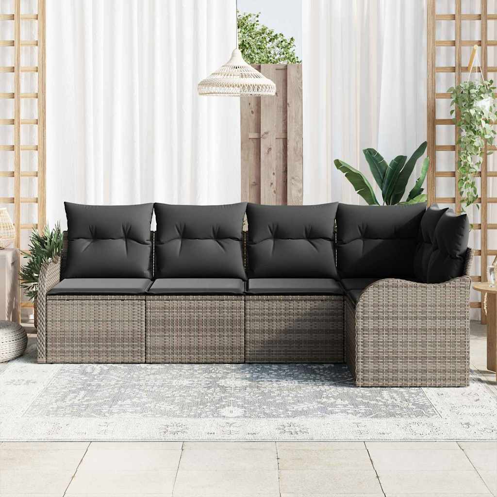 Garden Sofa Set 5 pcs Grey Poly Rattan