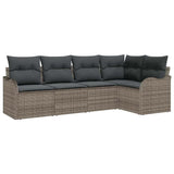 Garden Sofa Set with Cushion 5 pcs Grey Poly rattan - Front View