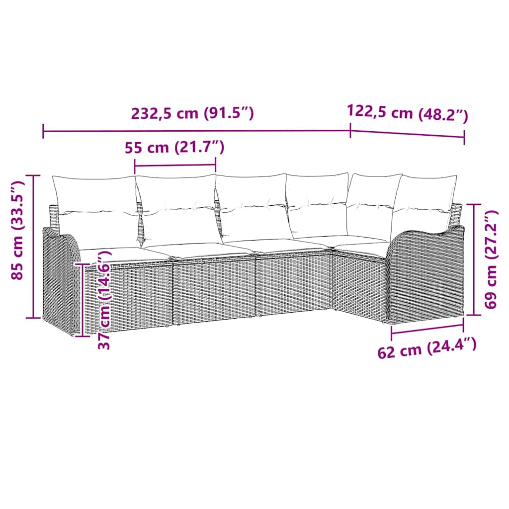 Garden Sofa Set 5 pcs Grey Poly Rattan