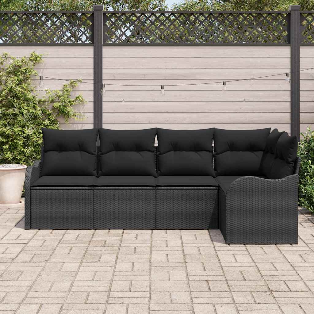 Garden Sofa Set Black Poly Rattan