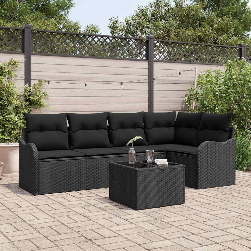 Garden Sofa Set 6 pcs Black Poly Rattan