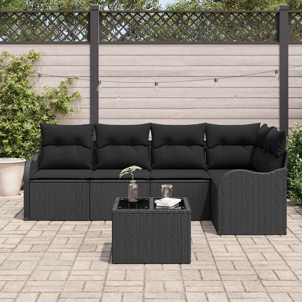 Garden Sofa Set Black Poly Rattan