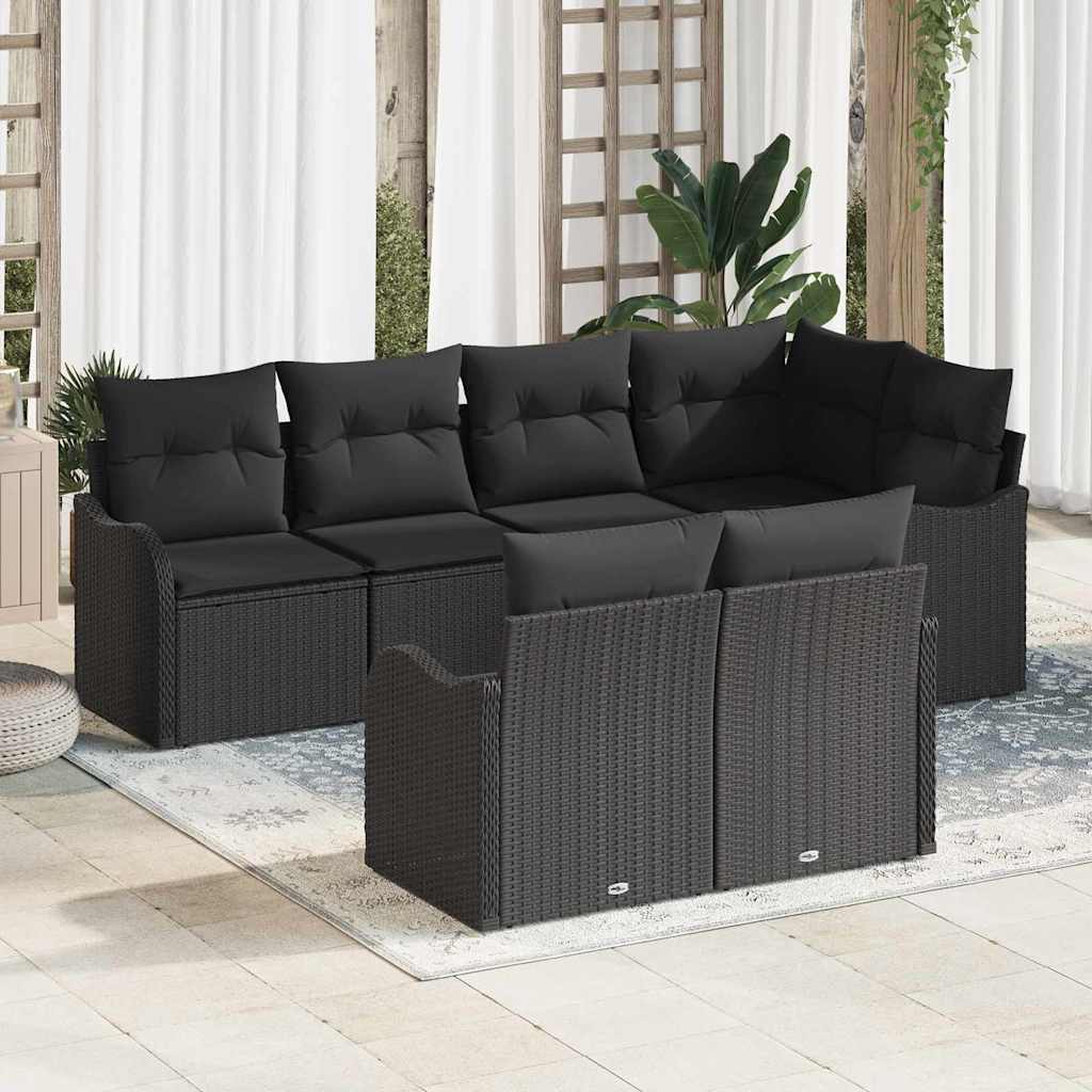 Garden Sofa Set Black Poly Rattan