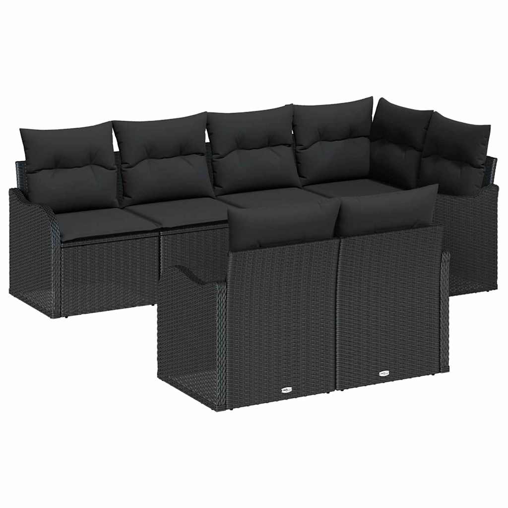 Garden Sofa Set Black Poly Rattan
