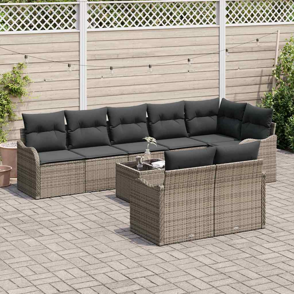 Garden Sofa Set 9 pcs Grey Poly Rattan