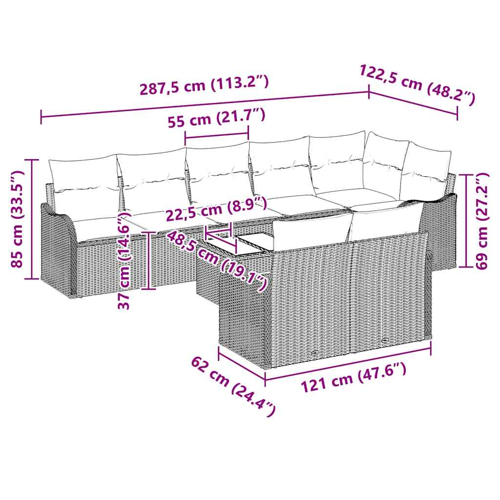 Garden Sofa Set 9 pcs Grey Poly Rattan