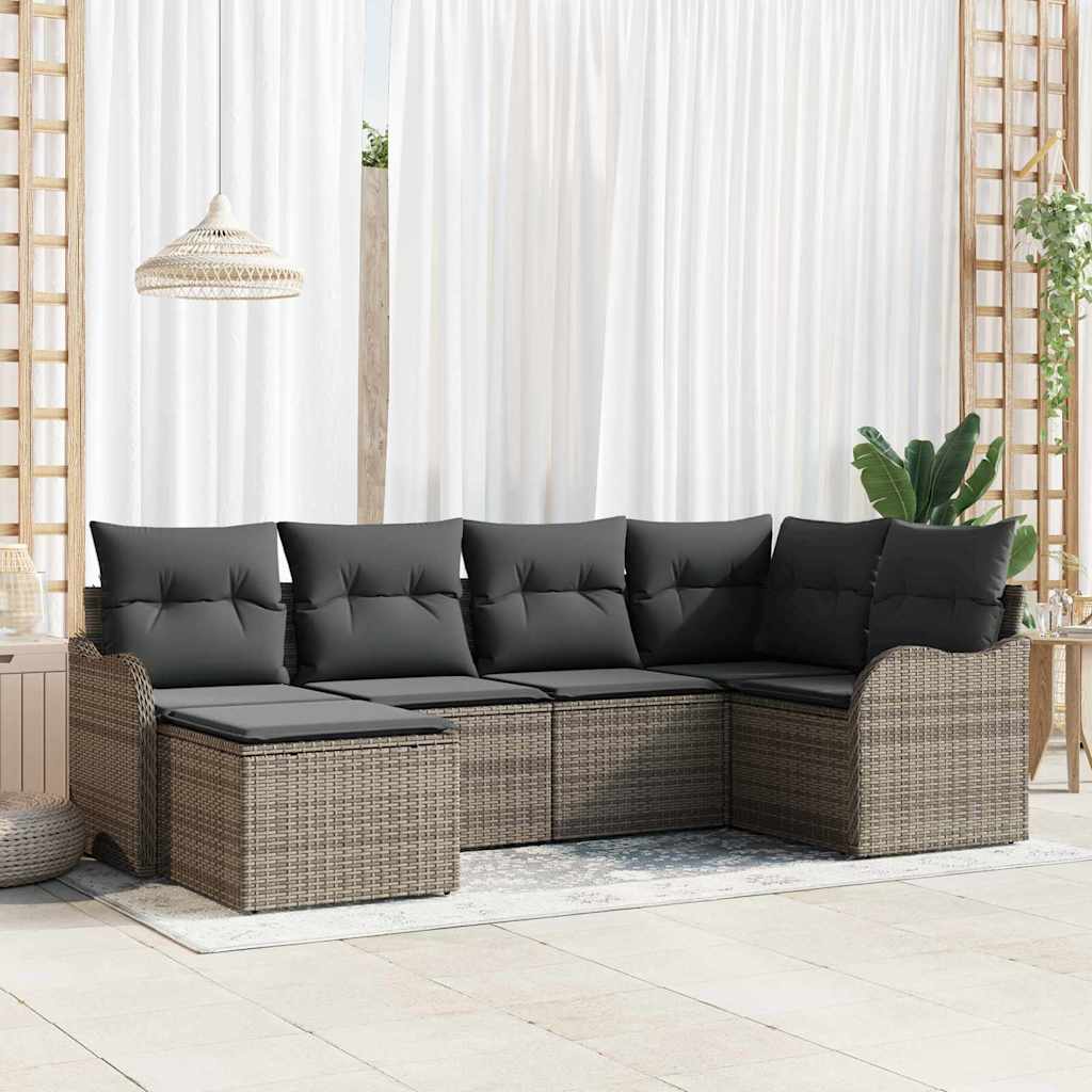 Garden Sofa Set 6 pcs Grey Poly Rattan