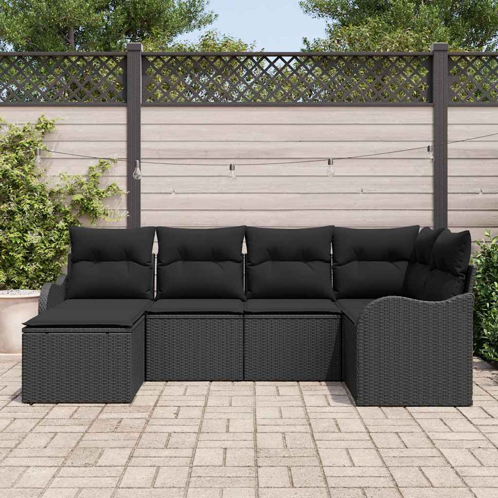 Garden Sofa Set 6 pcs Black Poly Rattan