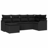 Garden Sofa Set 6 pcs Black Poly Rattan - Front View
