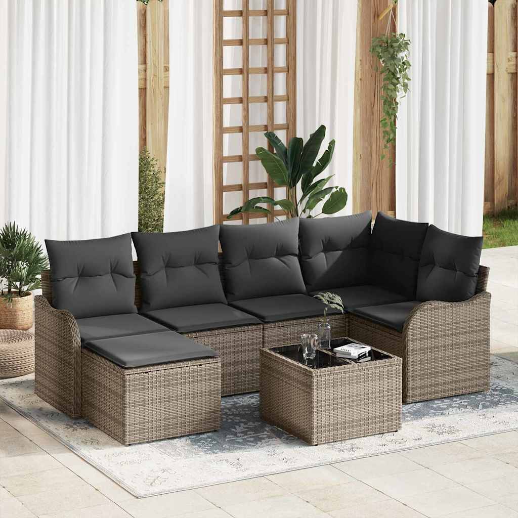 Garden Sofa Set with Cushion 7 pcs Grey Poly rattan
