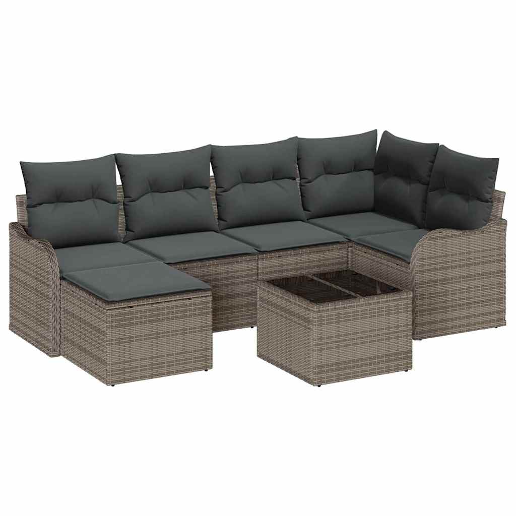 Garden Sofa Set 7 pcs Grey Poly Rattan