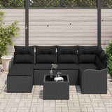 Garden Sofa Set with Cushion 7 pcs Black Poly rattan - Side View