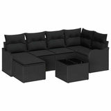 Garden Sofa Set with Cushion 7 pcs Black Poly rattan - Front View