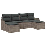 Garden Sofa Set with Cushion 6 pcs Grey Poly rattan - Front View