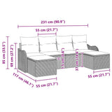 Garden Sofa Set with Cushion 6 pcs Grey Poly rattan - Low Angle