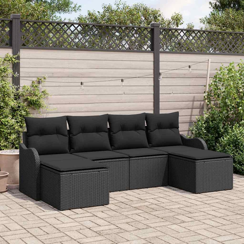Garden Sofa Set with Cushion 6 pcs Black Poly rattan
