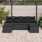 Garden Sofa Set with Cushion 6 pcs Black Poly rattan - Side View