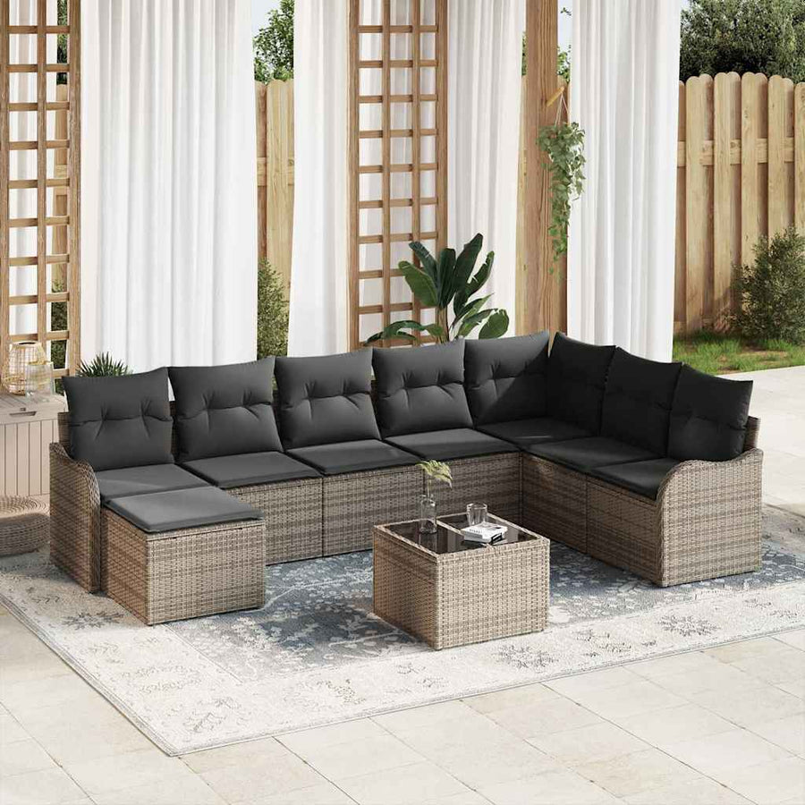 Garden Sofa Set 9 pcs Grey Poly Rattan