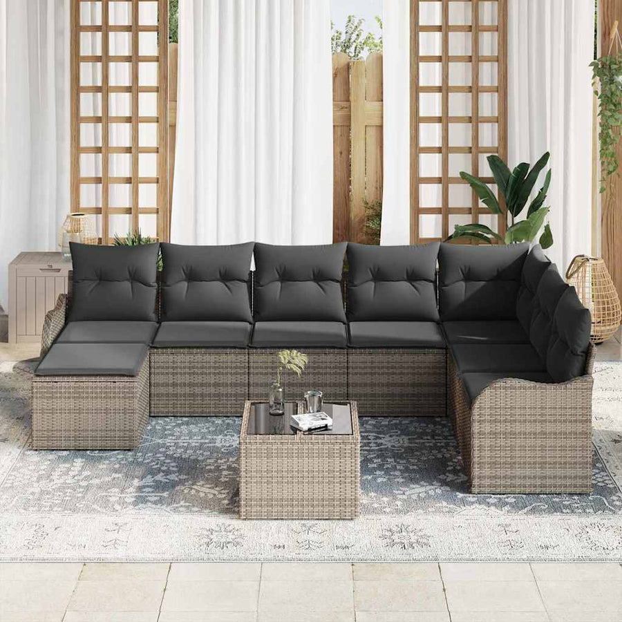 Garden Sofa Set 9 pcs Grey Poly Rattan