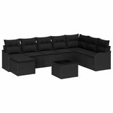 Garden Sofa Set 9 pcs Black Poly Rattan - Front View