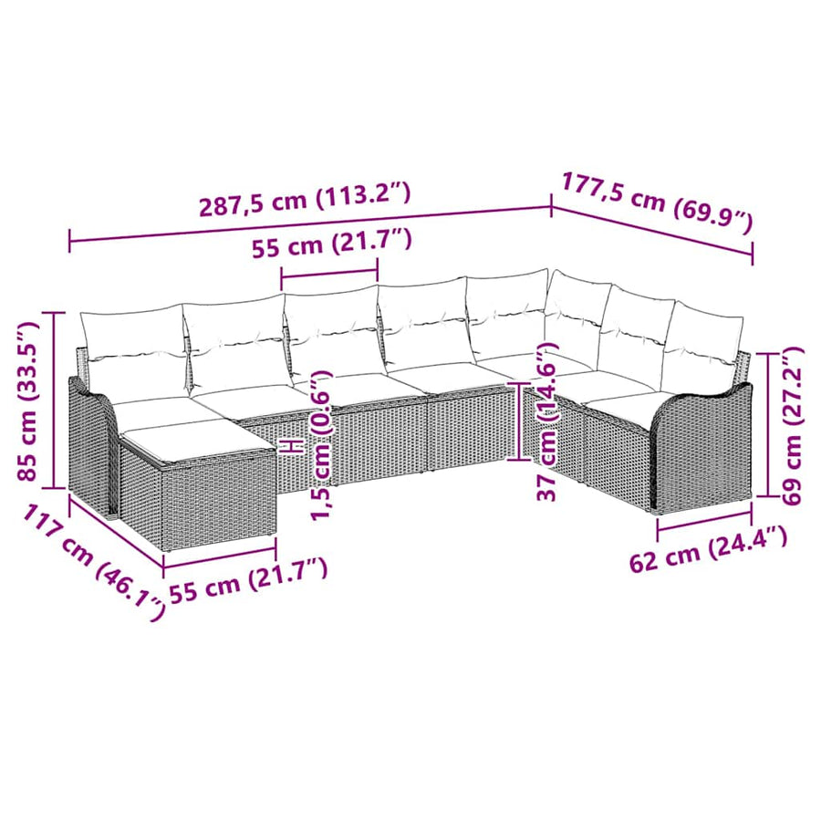 Garden Sofa Set 9 pcs Black Poly Rattan